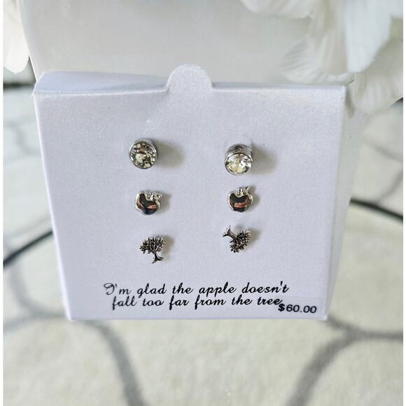 Khols Silver Swarovski Earrring Set Apple Tree Studs New - Picture 4 of 4